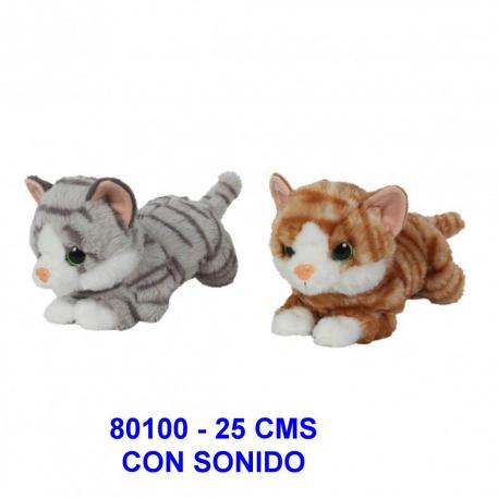 GATITO ACOSTADO CON SONIDO 25 CMS