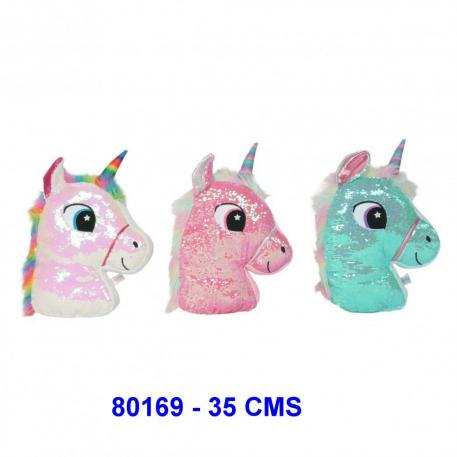 ALMOHADON UNICORNIO CON LENTEJUELAS 35 CMS