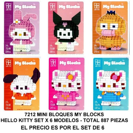 MINI BLOQUES MY BLOCKS HELLO KITTY SET X 6 TOTAL 887 PIEZAS.PRECIO X LOS 6