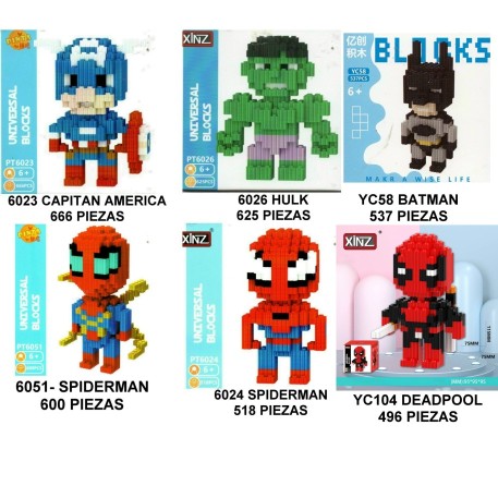 MINI BLOQUES SUPERHEROES  MAS DE 500 PIEZAS. PRECIO POR UNIDAD