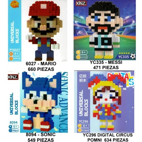 MINI BLOQUES MAS DE 500 PIEZAS  SONIC - MARIO - MESSI - CIRCUS